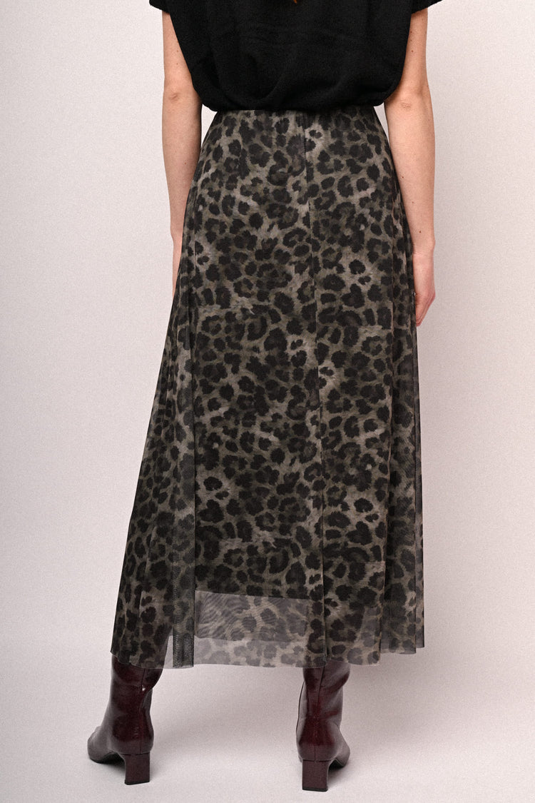 Animalier print tulle midi skirt