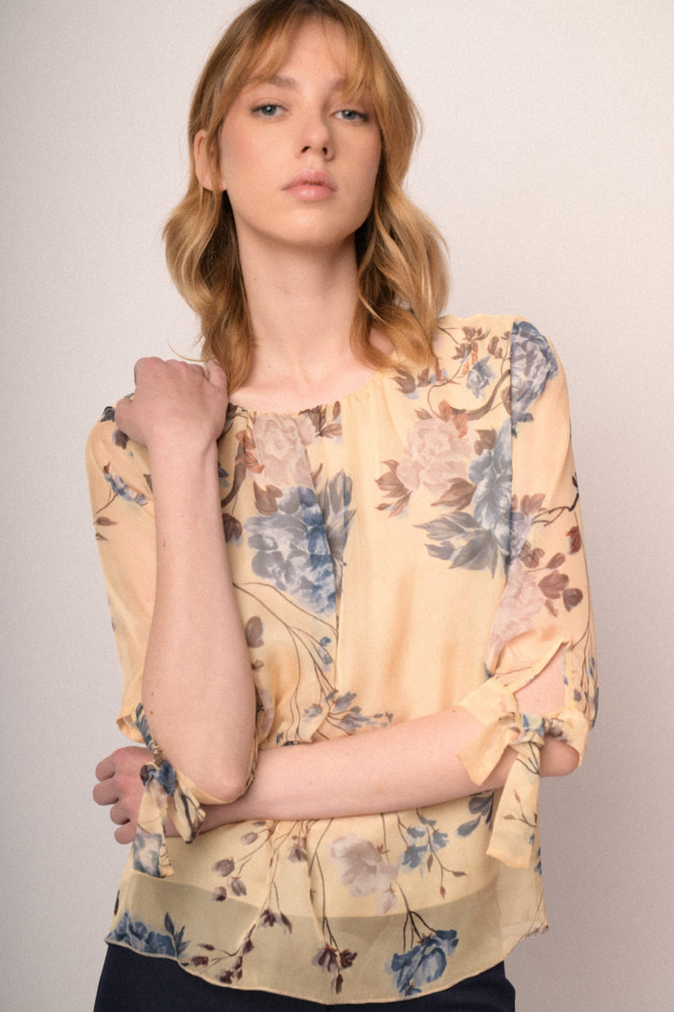 Butter yellow floral print blouse