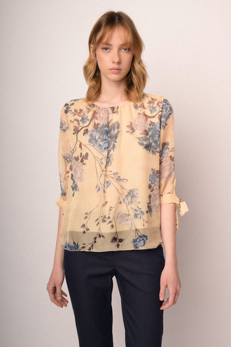 Butter yellow floral print blouse