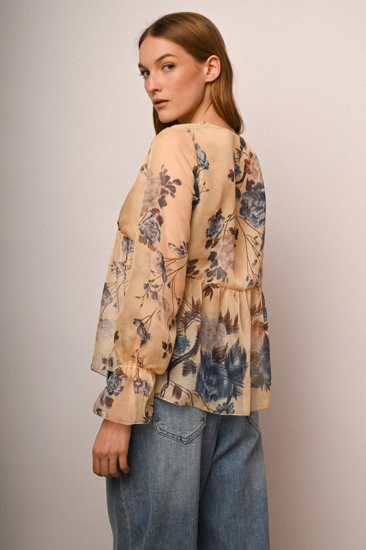 Butter yellow floral print blouse