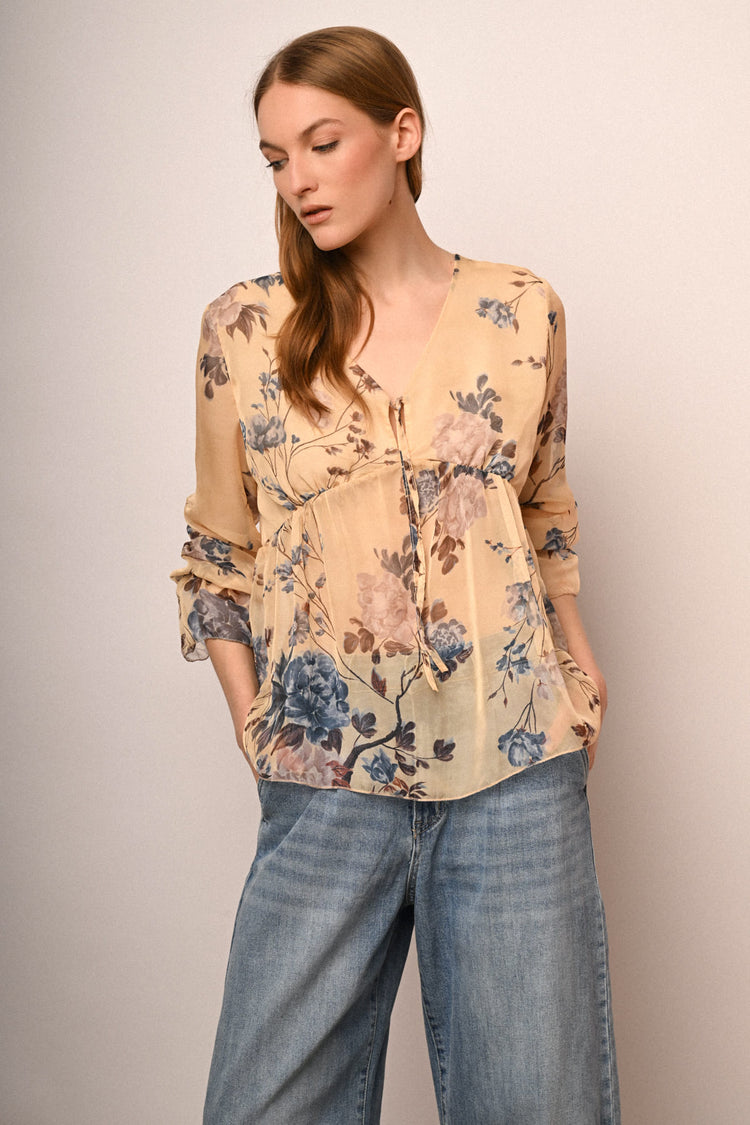 Butter yellow floral print blouse