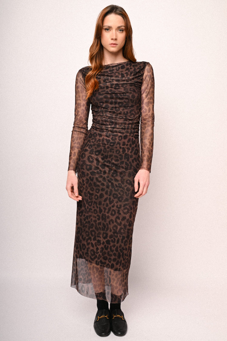 Animalier print tulle midi dress