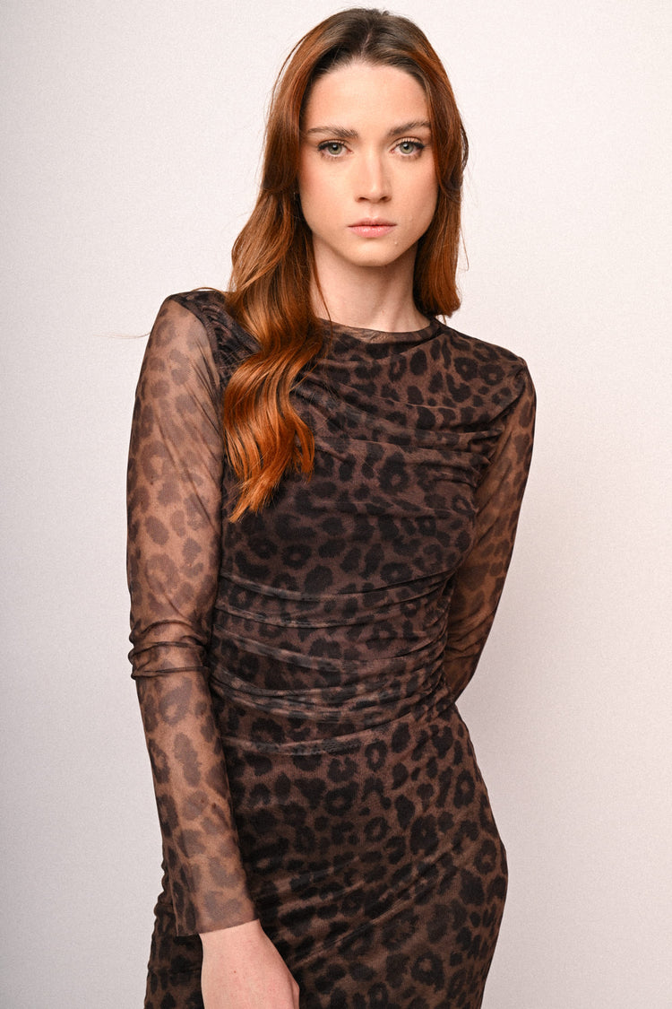 Animalier print tulle midi dress