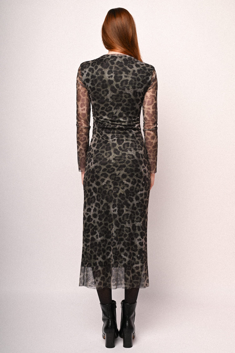 Animalier print tulle midi dress