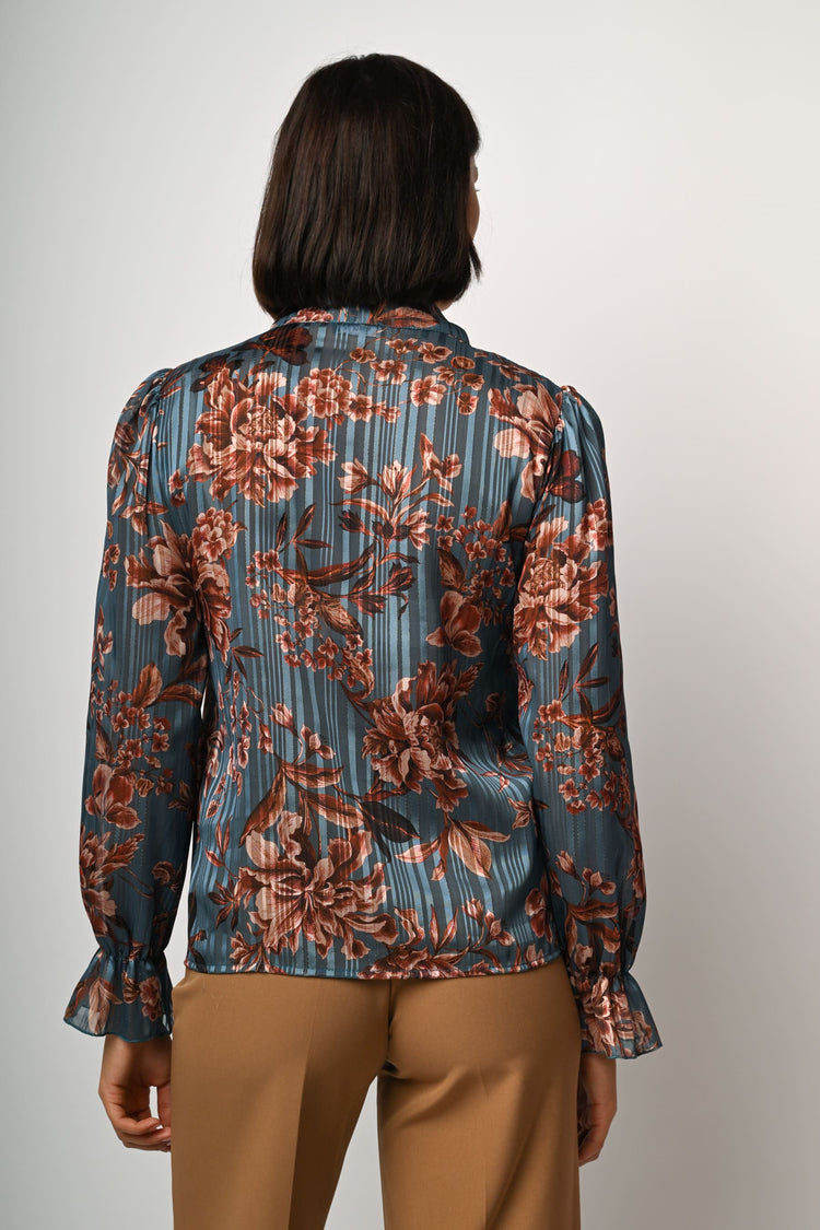 Floral print pussy-bow-neck blouse