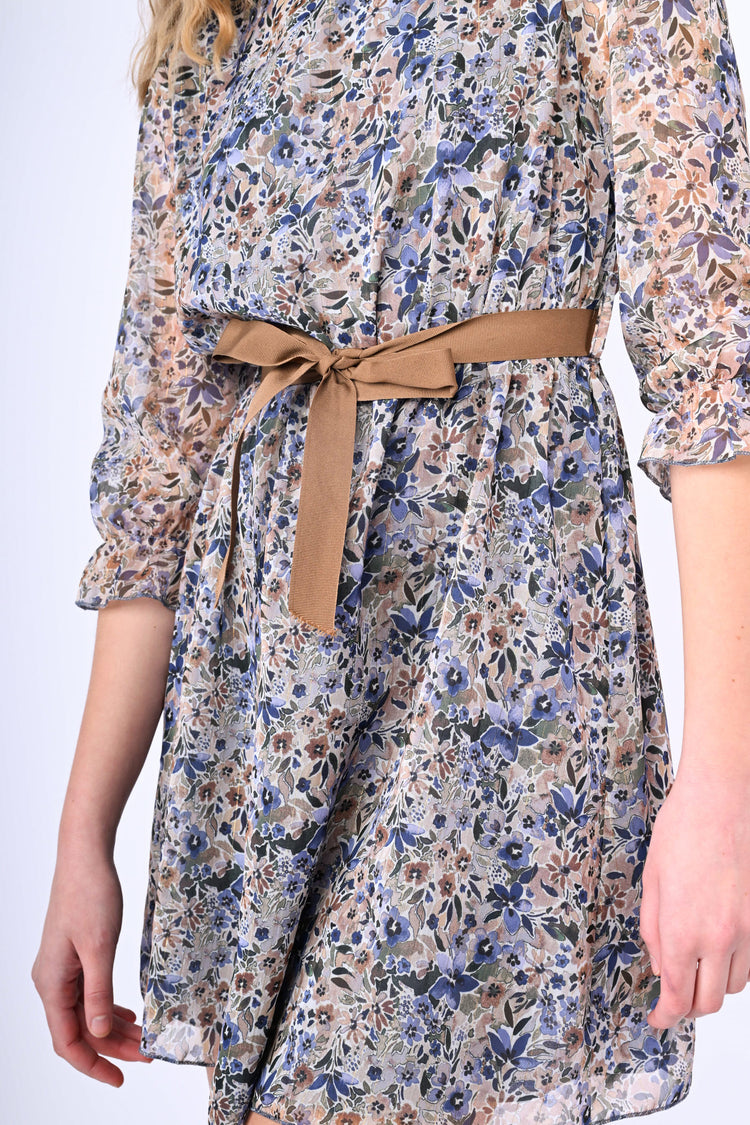 Belted floral print mini dress