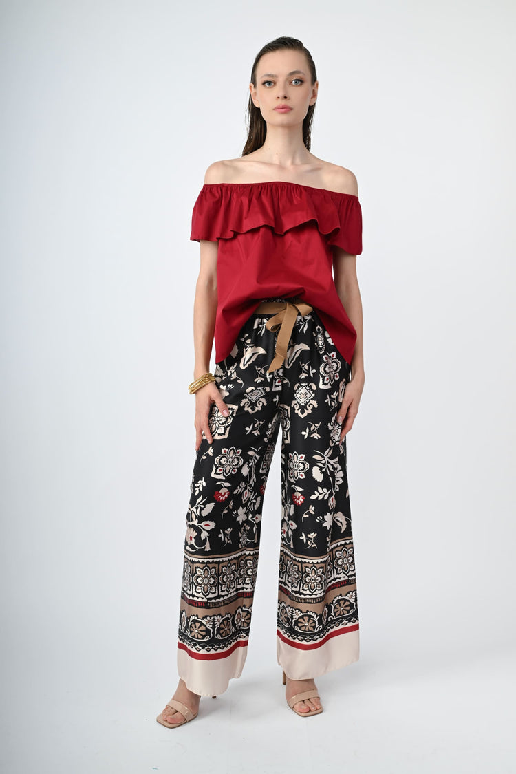Ethnic print palazzo trousers