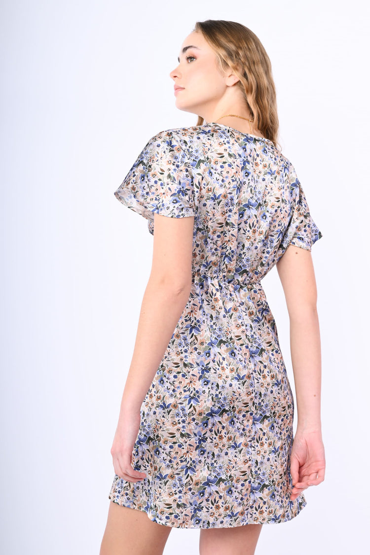 Floral print satin mini dress