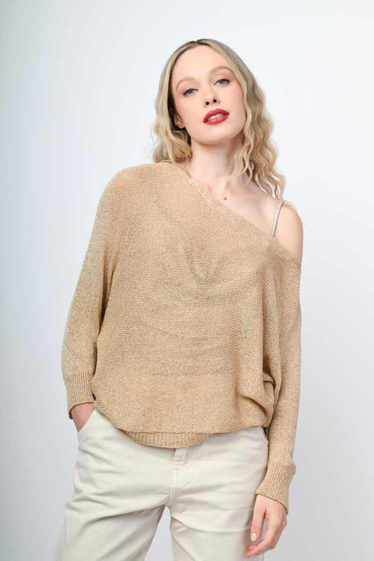 Lurex knit asymmetric sweater