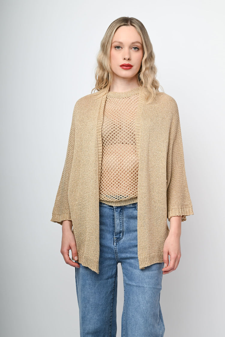 Lurex knit long cardigan