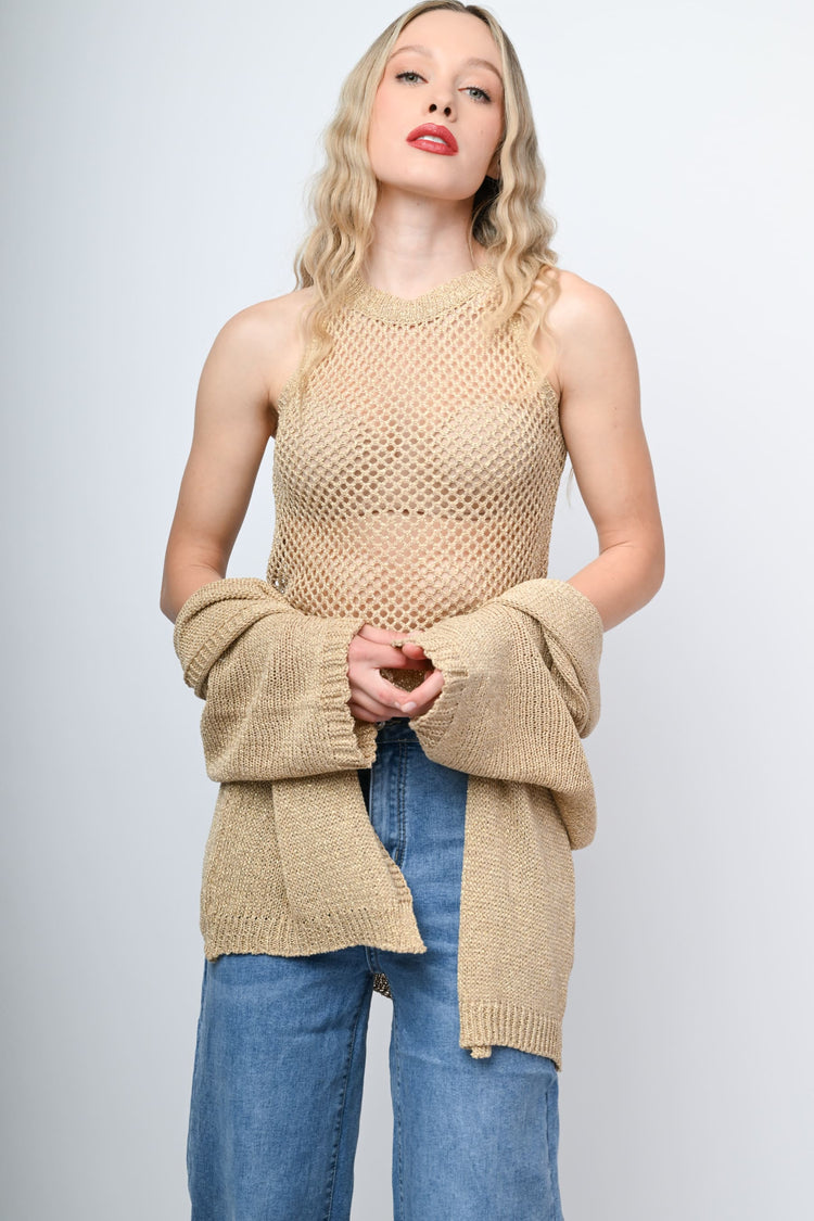 Lurex knit long cardigan