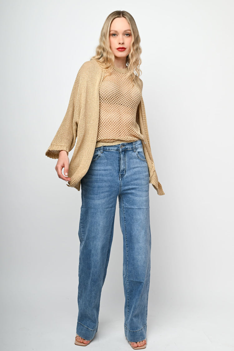 Lurex knit long cardigan