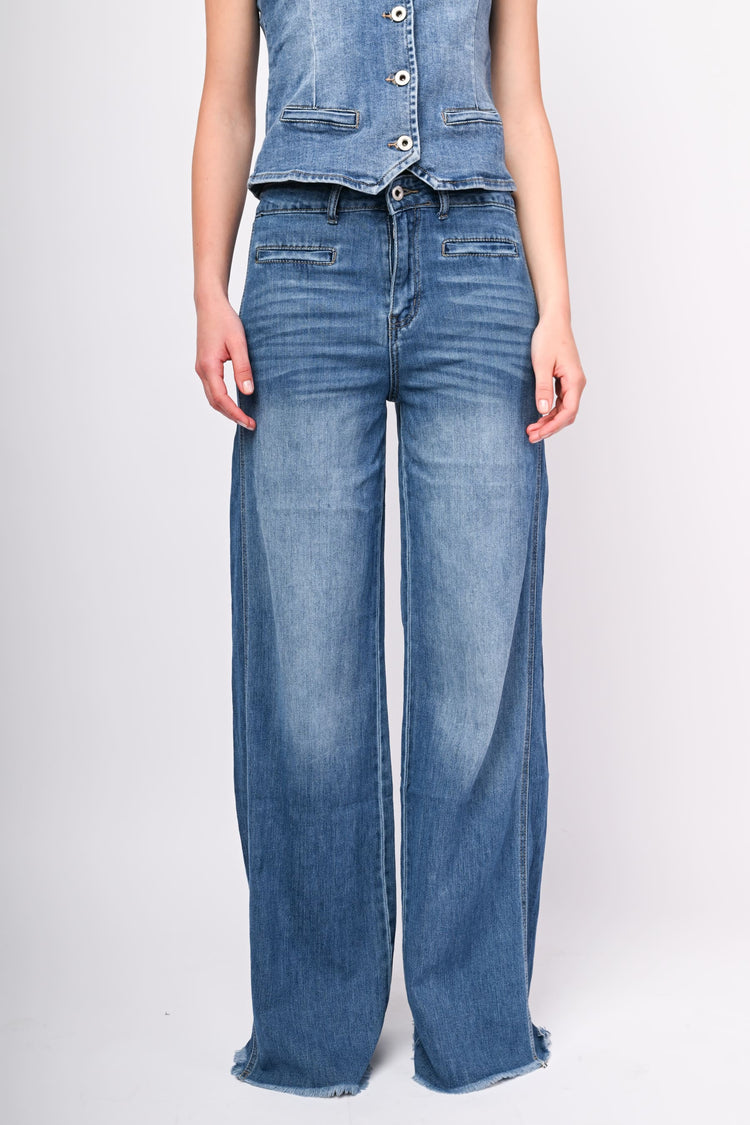 Fringed hem palazzo jeans