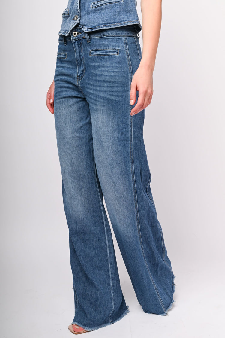 Fringed hem palazzo jeans