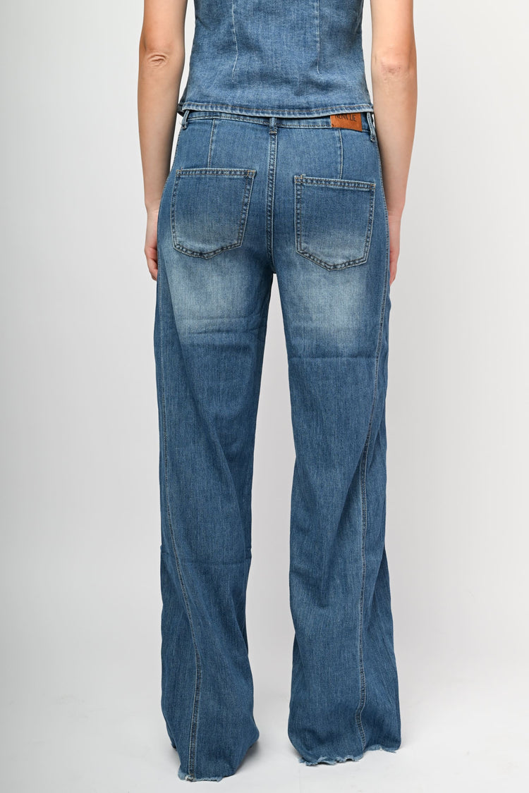 Fringed hem palazzo jeans