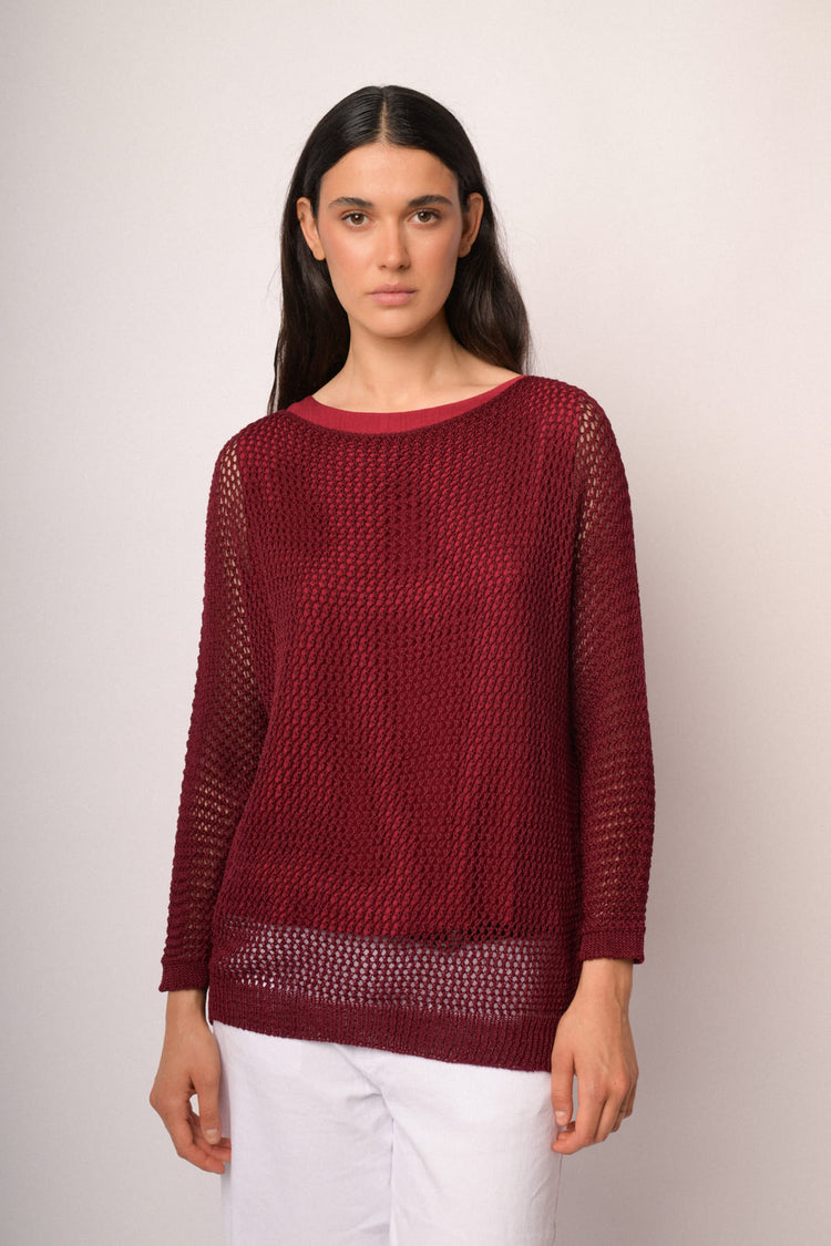 Burgundy openwork sweater