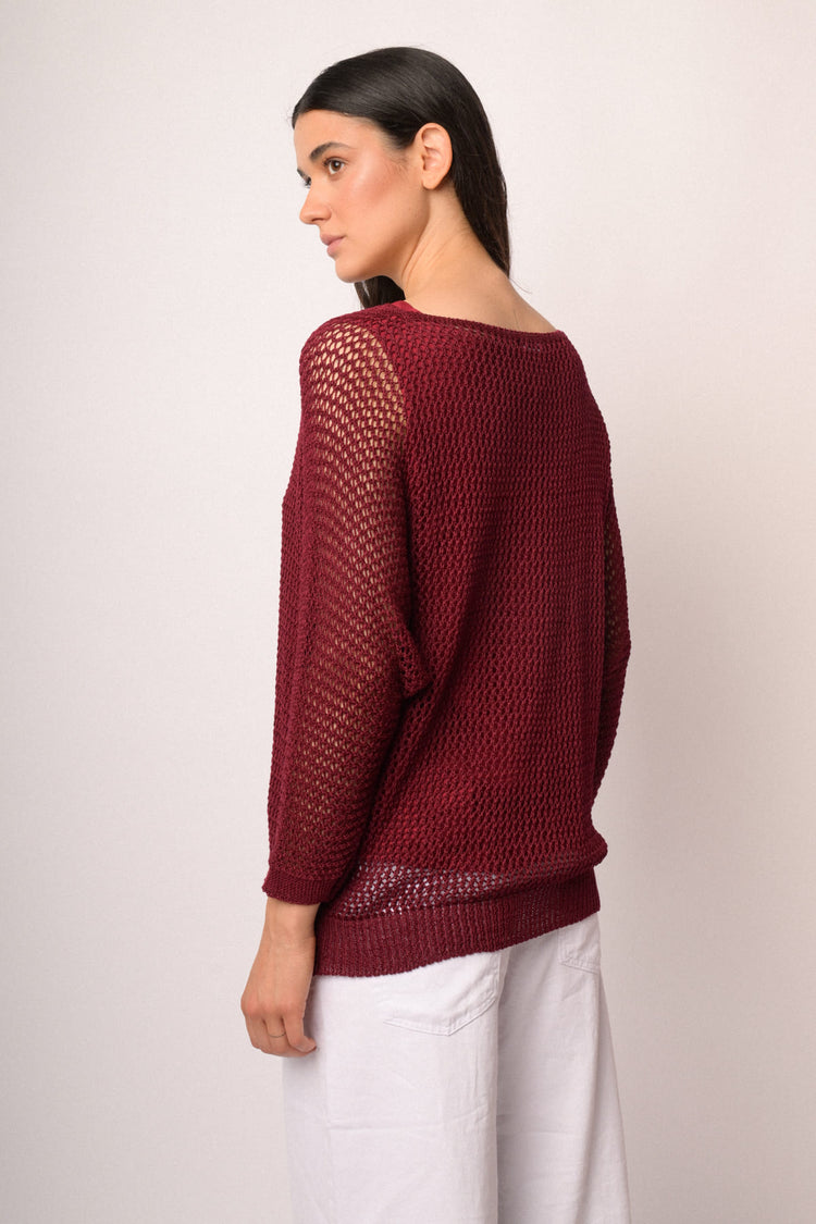 Burgundy openwork sweater