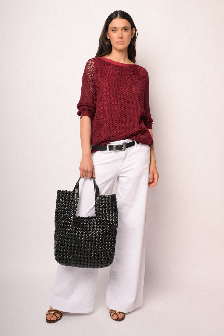 Burgundy openwork sweater