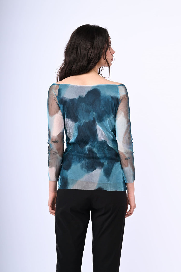 Abstract print tulle top