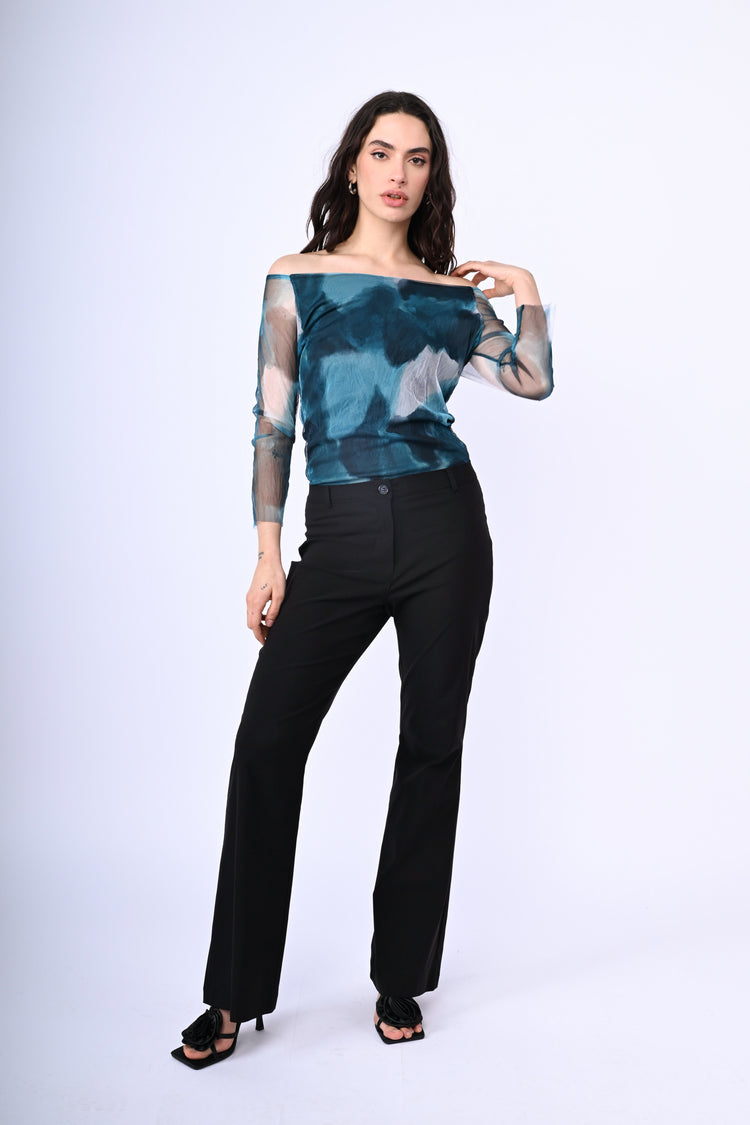 Abstract print tulle top