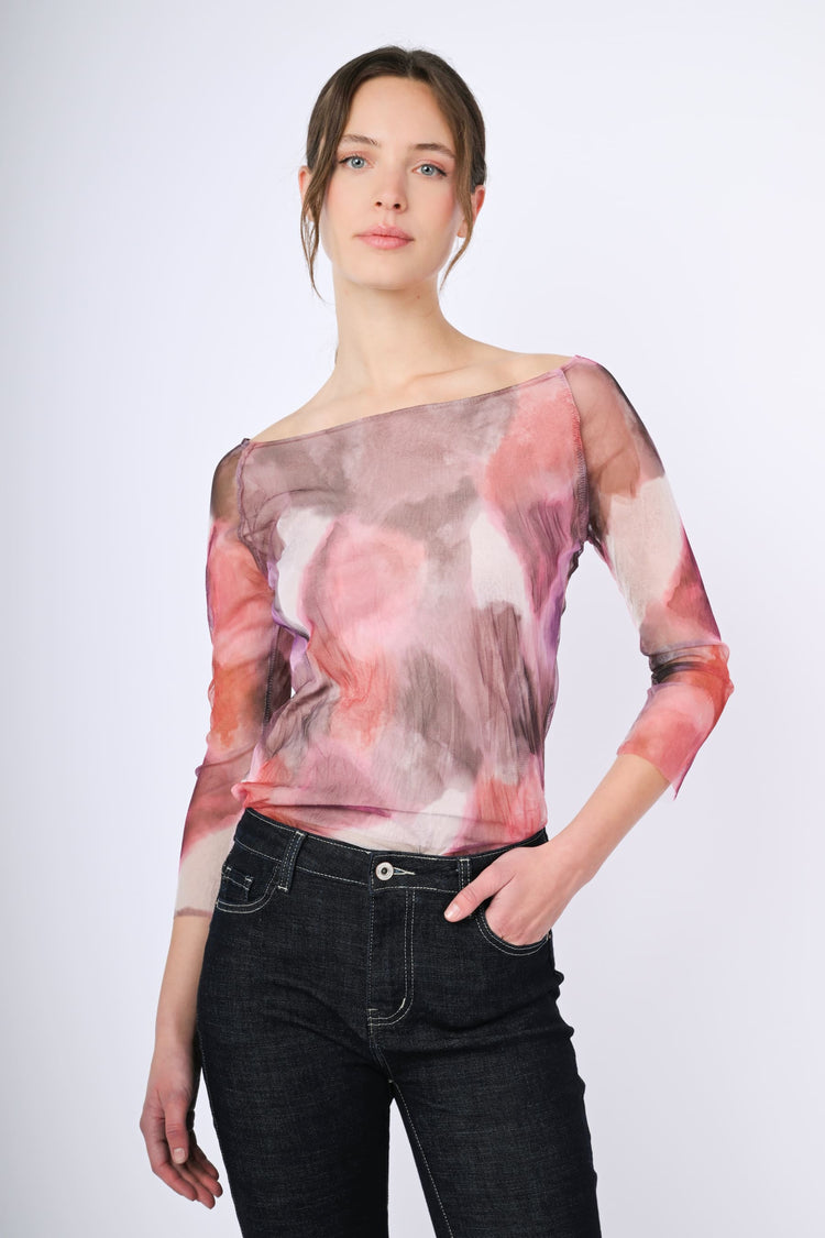 Abstract print tulle top