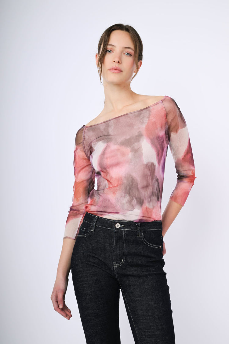 Abstract print tulle top