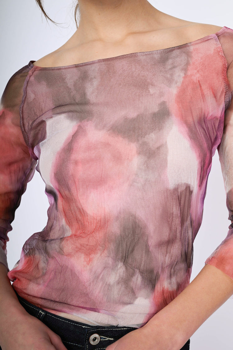 Abstract print tulle top