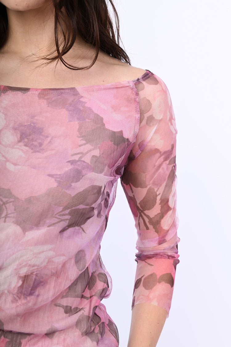 Floral print tulle top