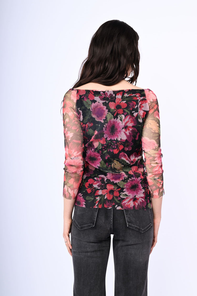Floral print tulle top