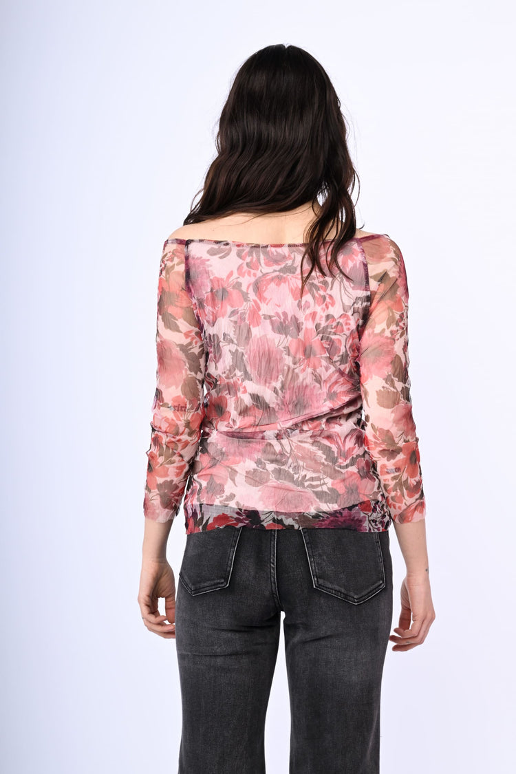 Floral print tulle top