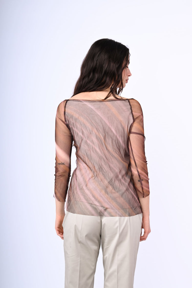 Diagonal striped print tulle top