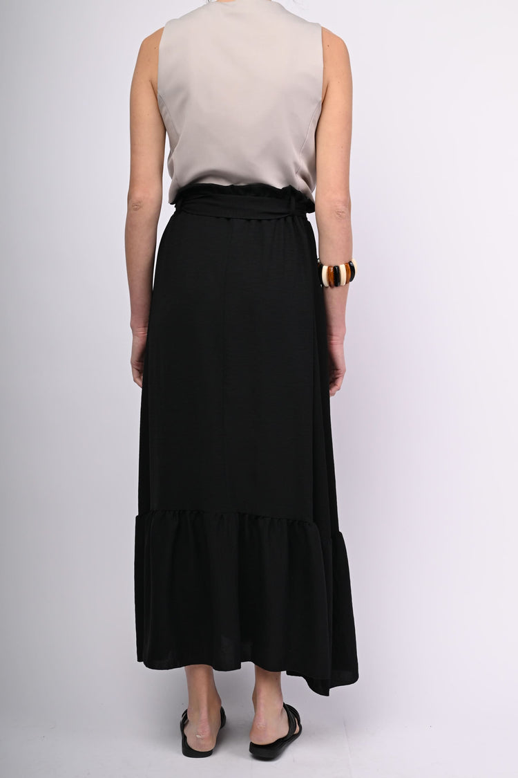 Belted tiered long skirt