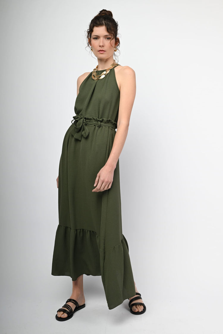 Belted tiered long skirt