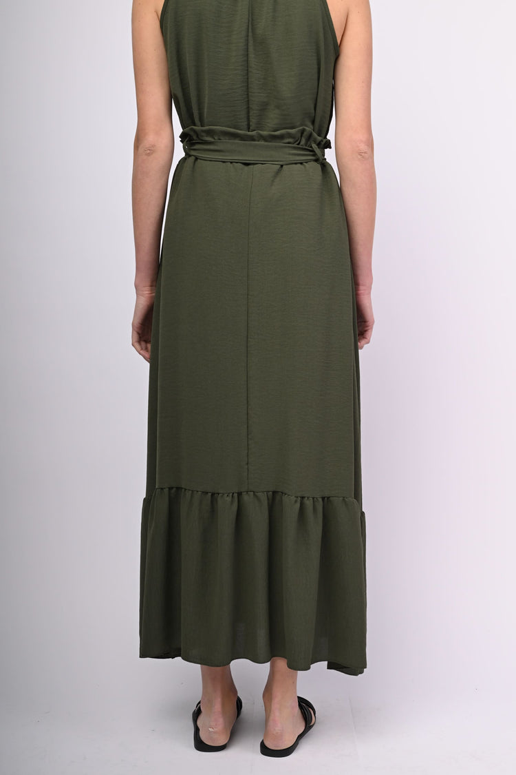 Belted tiered long skirt