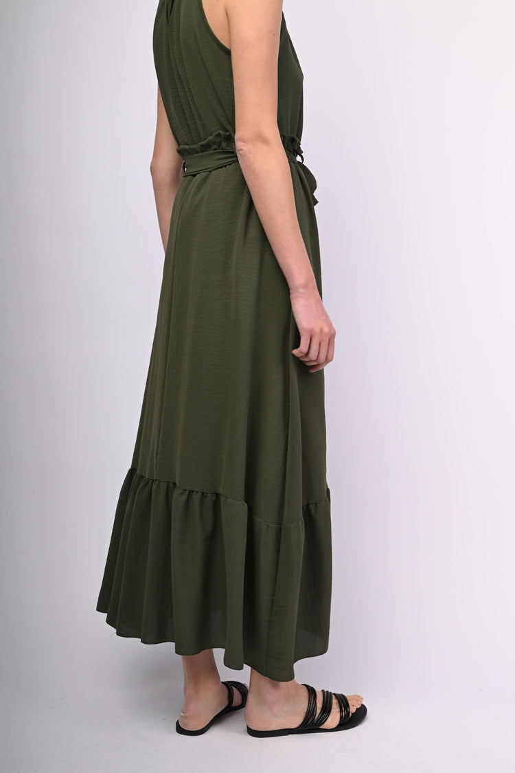 Belted tiered long skirt