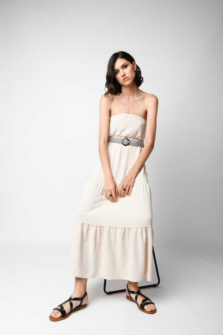 Belted bustier long dress