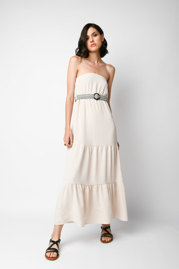 Belted bustier long dress