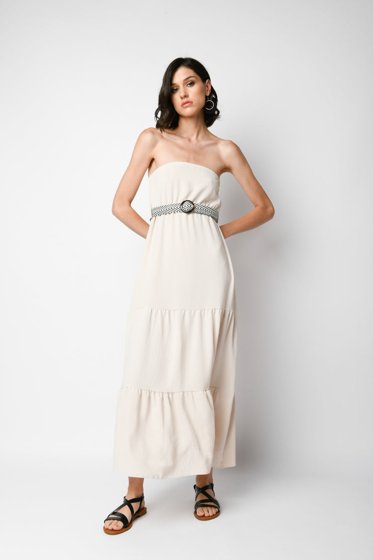 Belted bustier long dress