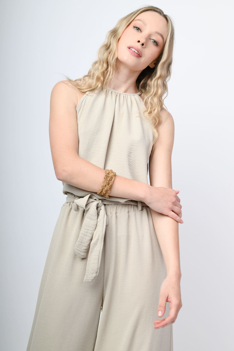 Self-tie strap crepe top