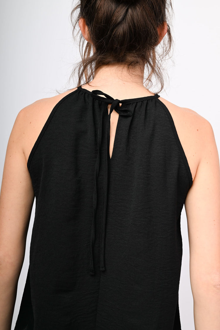 Self-tie strap crepe top