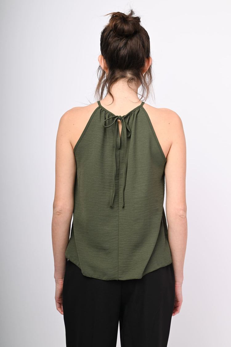 Self-tie strap crepe top