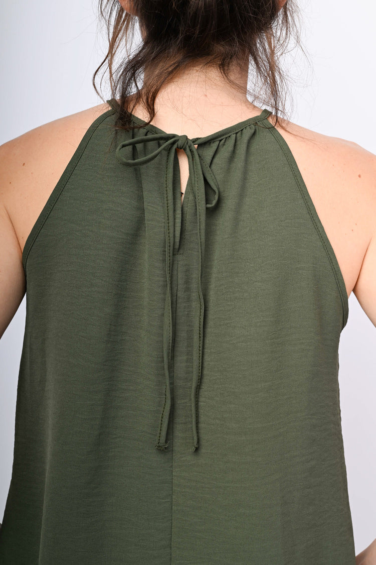 Self-tie strap crepe top