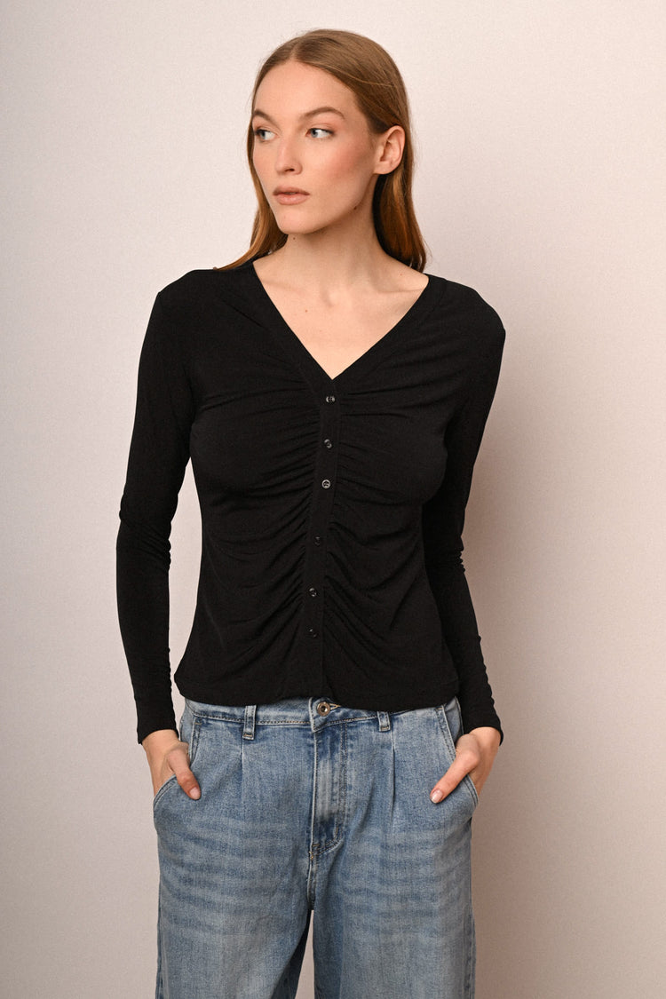 Button-detail long-sleeved top