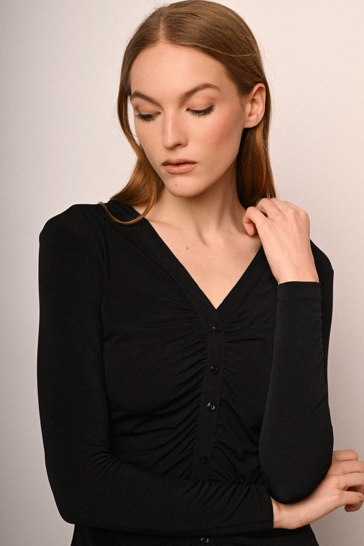 Button-detail long-sleeved top
