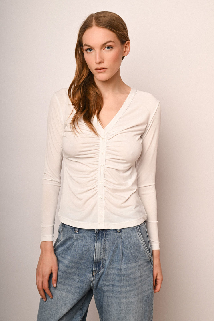 Button-detail long-sleeved top