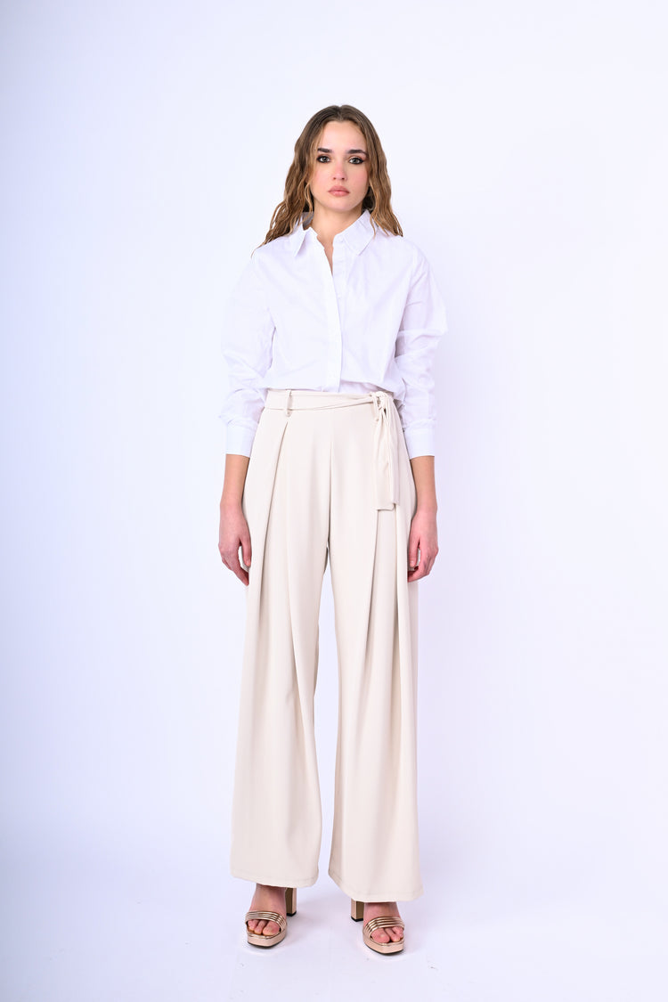 Belted and pleated palazzo pants