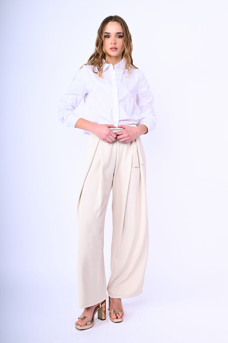 Belted and pleated palazzo pants