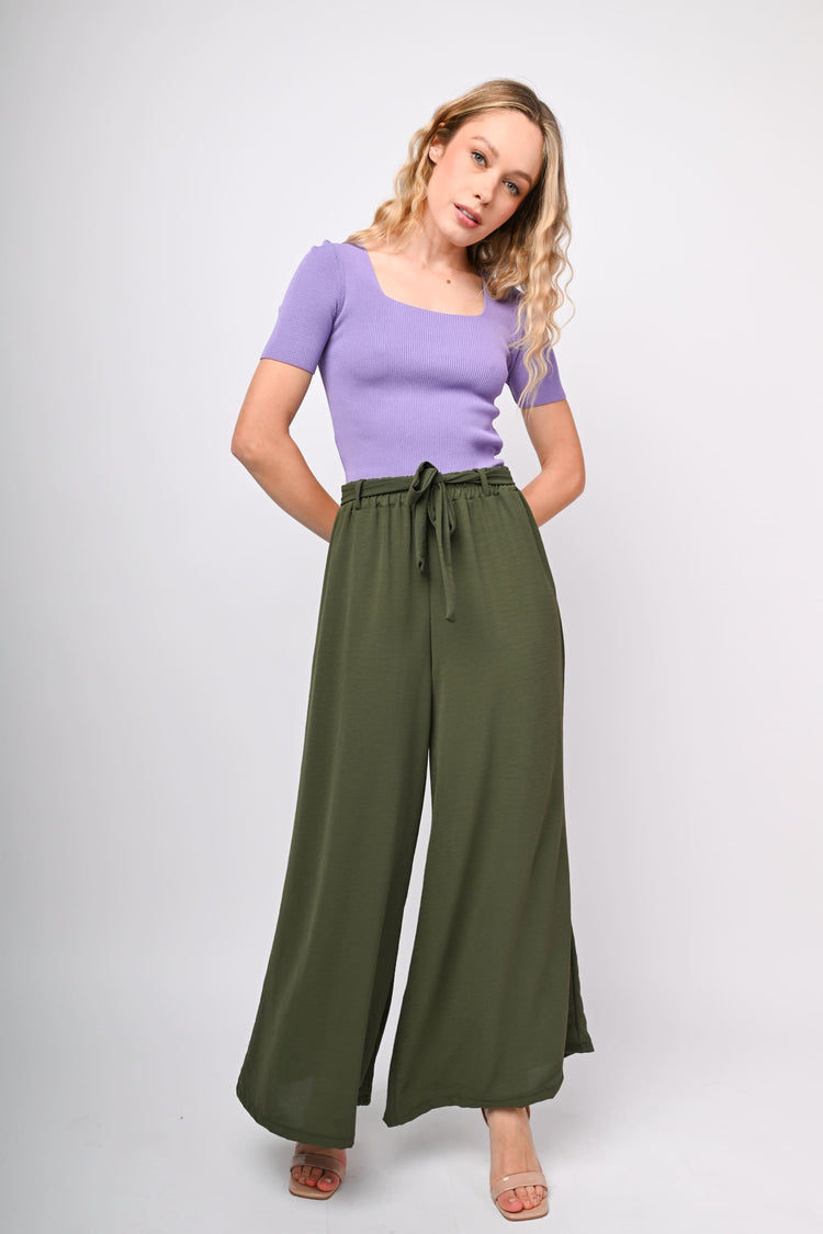 Belted palazzo trousers