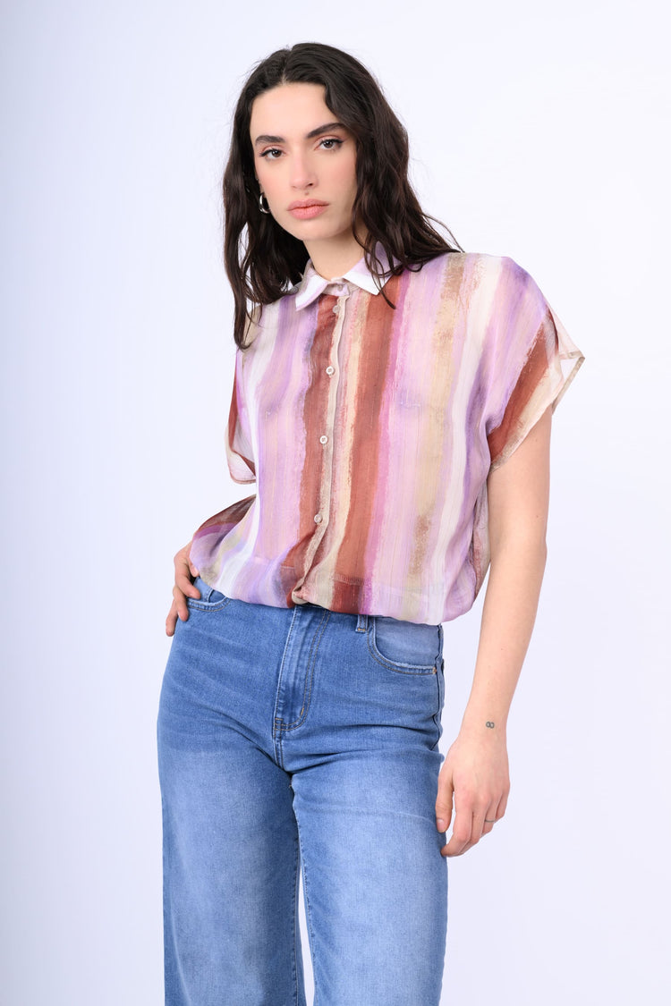 Lurex striped cropped shirt