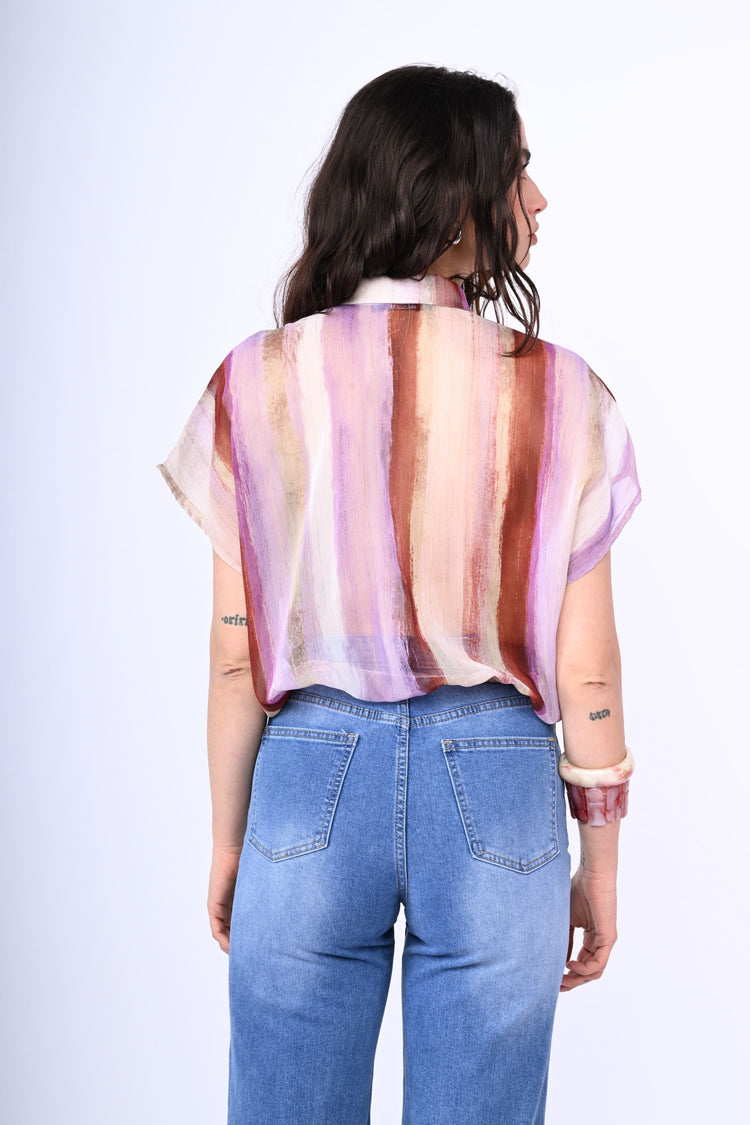 Lurex striped cropped shirt